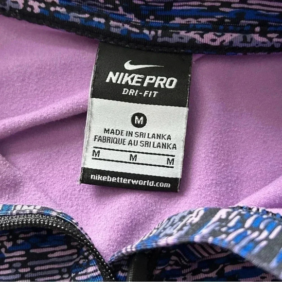Nike Women's Pro Dri-Fit Half-Zip Medium Static‎ Blue Pink Spacedye Pullover EUC - Picture 3 of 7